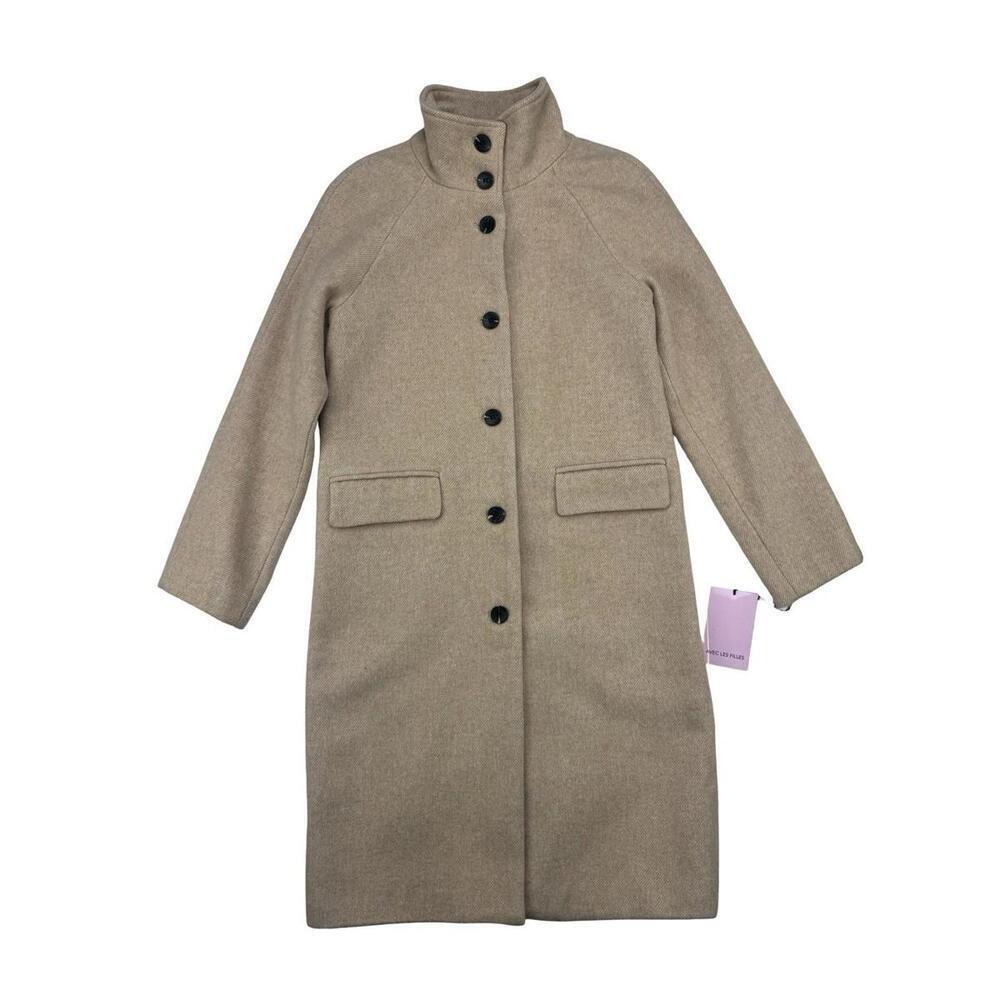 Avec Les Filles Wool Blend Mock Neck Coat Beige Size XS